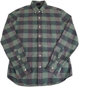 J. Crew Blue & Green Gingham Check Button Down Shirt Size Medium